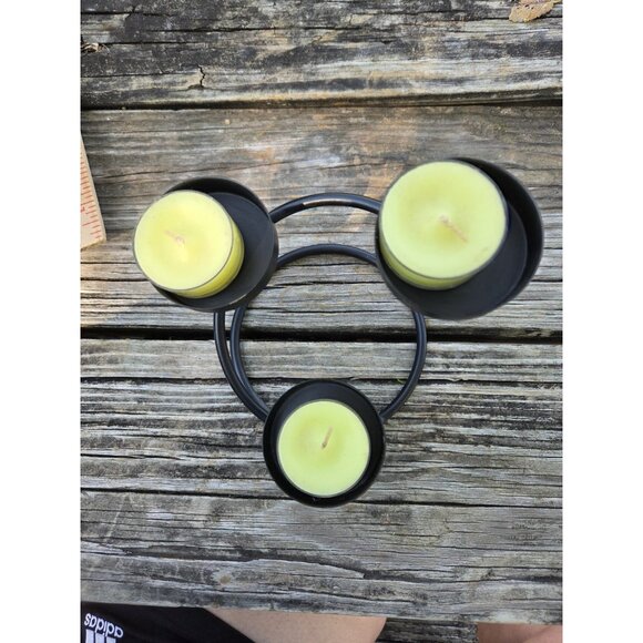 Wrought Iron Spiral Trio‎ Three Candle Holder Stand Black Metal Decor - Picture 8 of 8